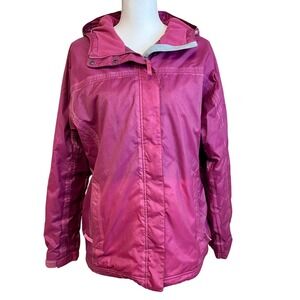 Vintage LL BEAN Pink Hooded Rain Jacket Sz‎ L Fleece Lined Travel Packable